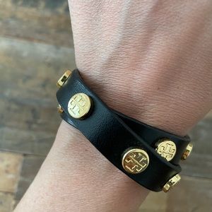 Tory Burch Black Leather & Gold Bracelet